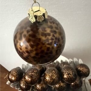VINTAGE CHEETAH-PRINT GLASS BLOWN ORNAMENTS GOLDEN BROWN /DARK BROWN 14 Pcs.